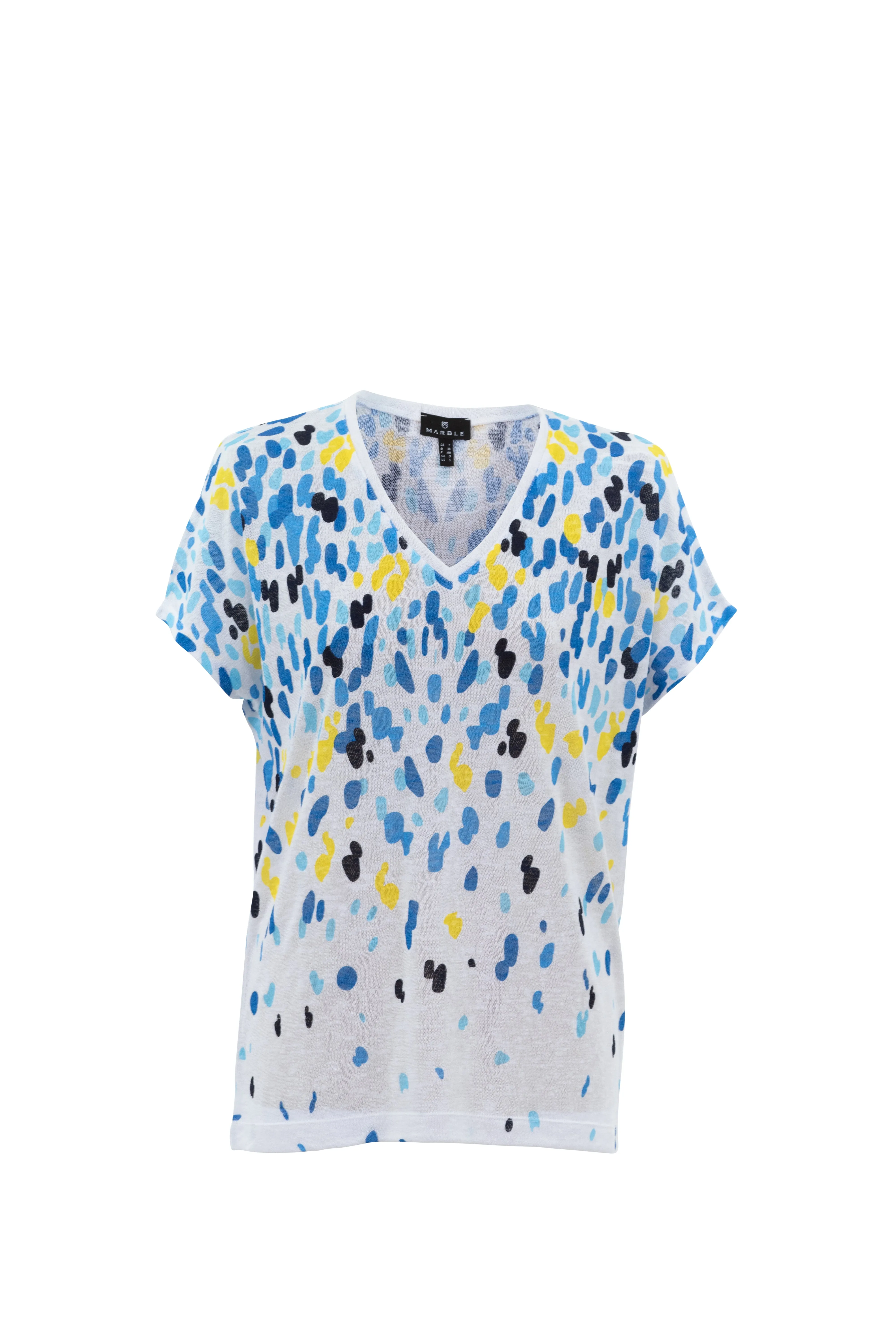 Marble 6947 Fine Knit Multi Scatter Print V-Neck Short Sleeved Top (2 Colours)