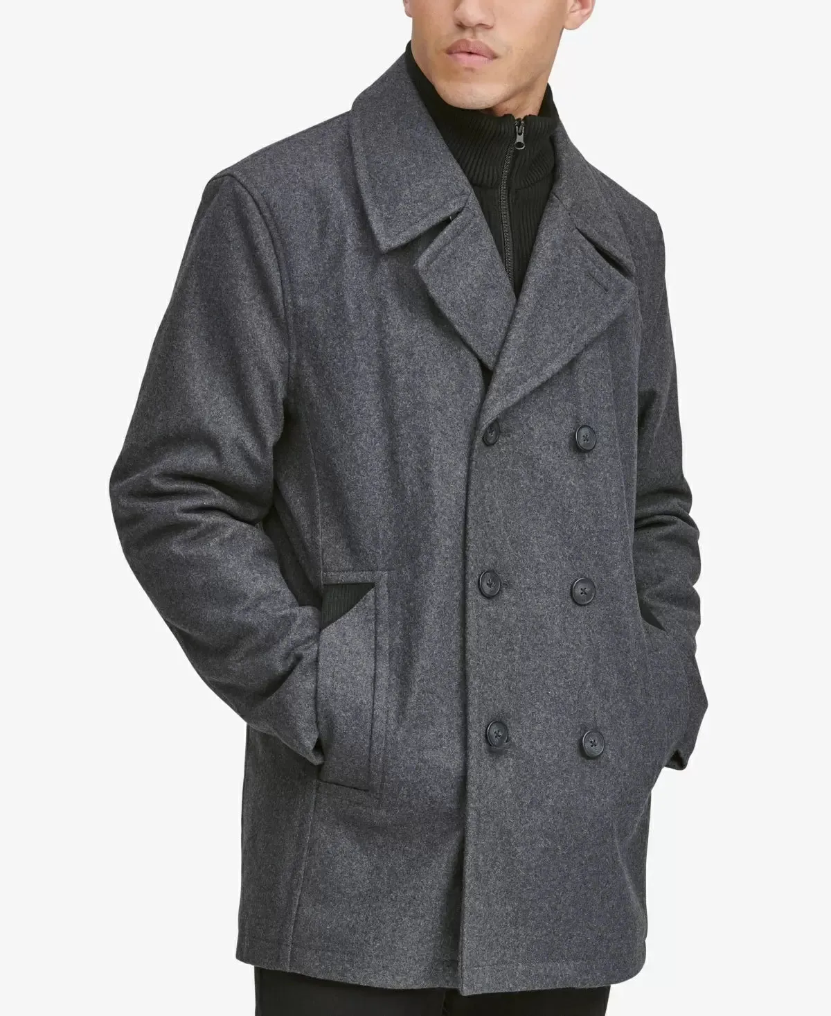 Marc New York Men's Peacoat with Inset Bib