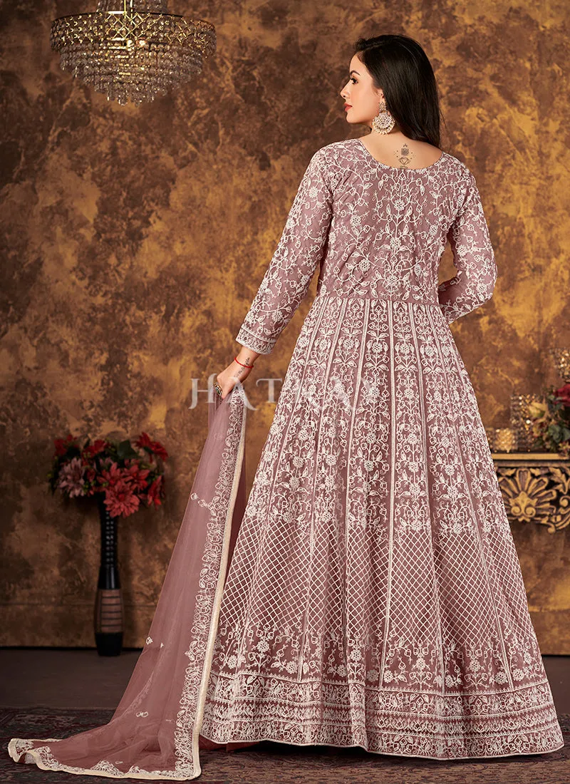 Mauve Embroidery Designer Anarkali Suit