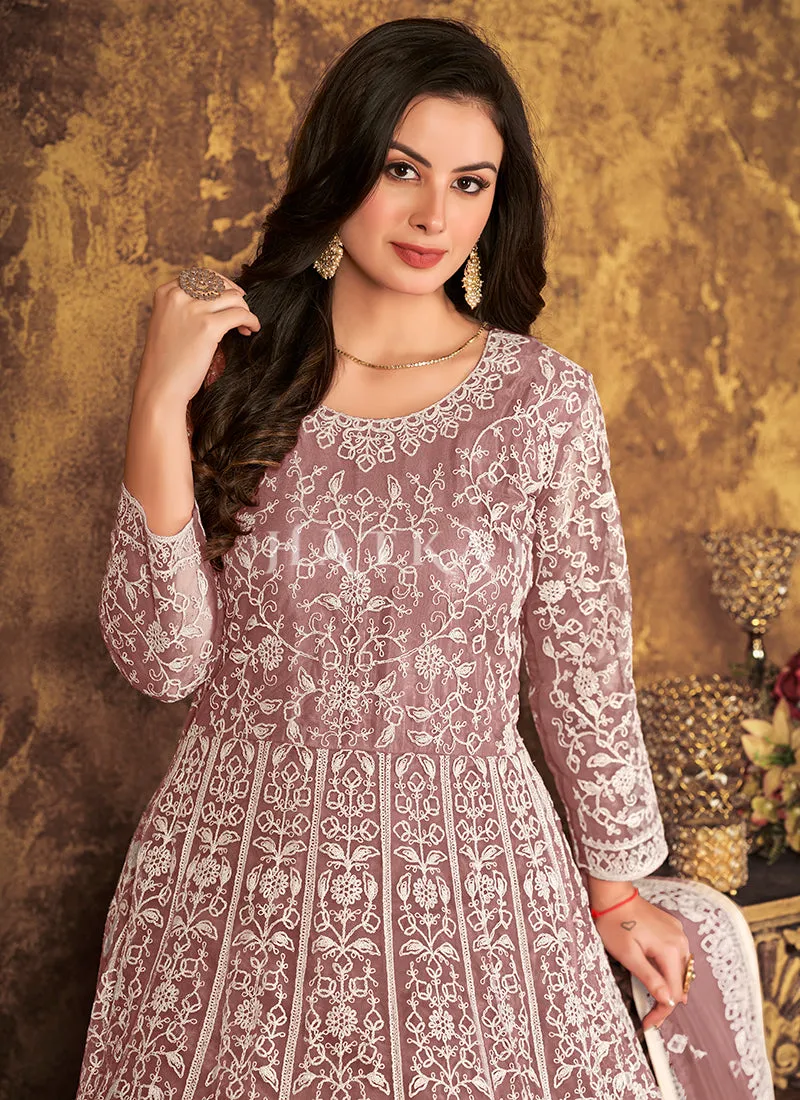 Mauve Embroidery Designer Anarkali Suit