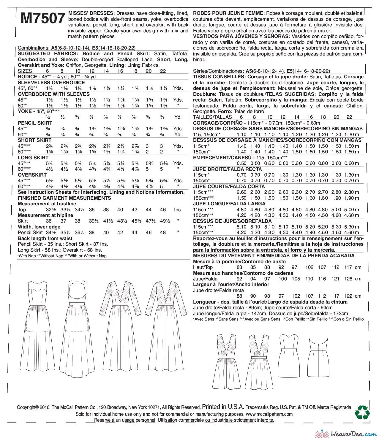 McCall's Pattern M7507 Misses' Mix-and-Match Sweetheart Dresses