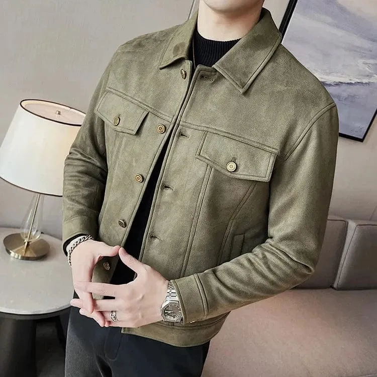 Men's Autumn Winter Suede Jacket – Slim Fit Thickened Lapel Coat for Casual Business & Streetwear