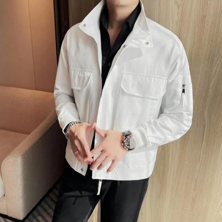 Men's Stand Collar Jacket – Casual Business Coat with Large Pockets and Zipper for Streetwear