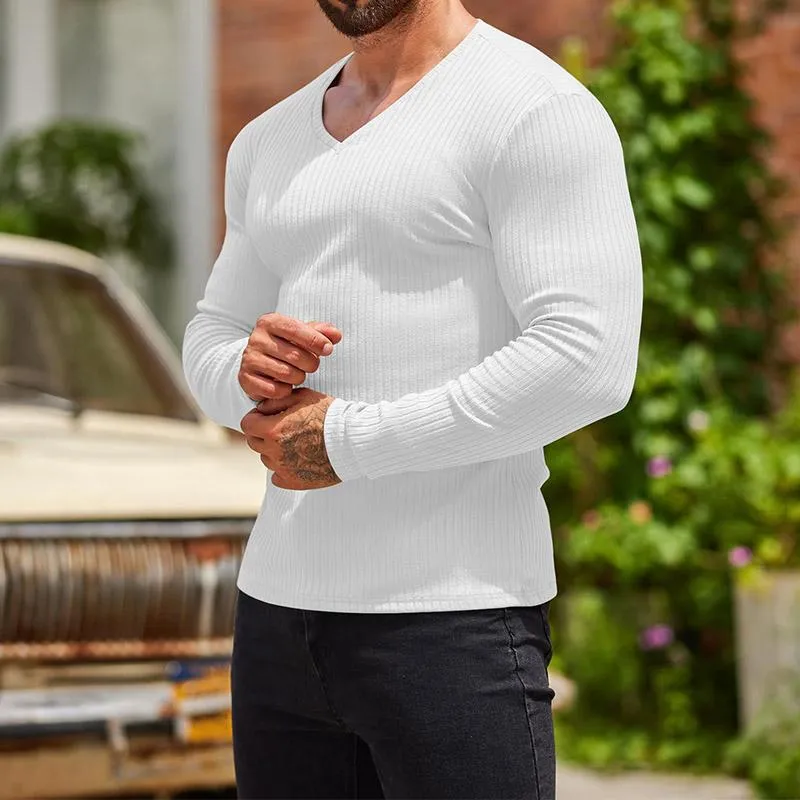 Mens V Neck Long Sleeve Tee 99355147YY