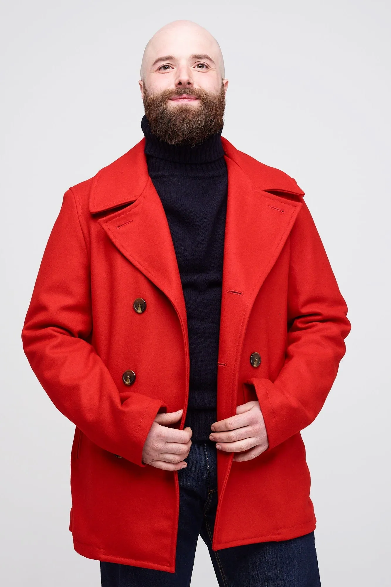 Men's Wool Peacoat - Red