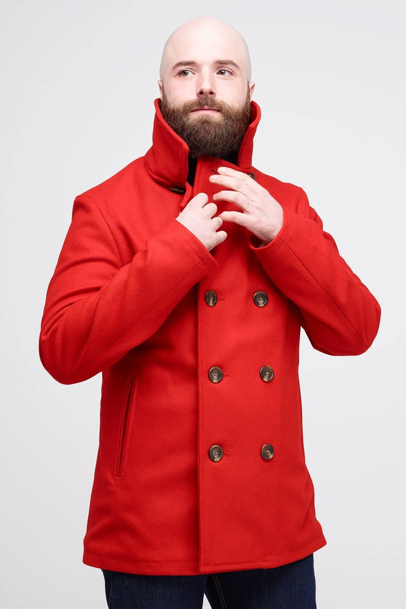 Men's Wool Peacoat - Red