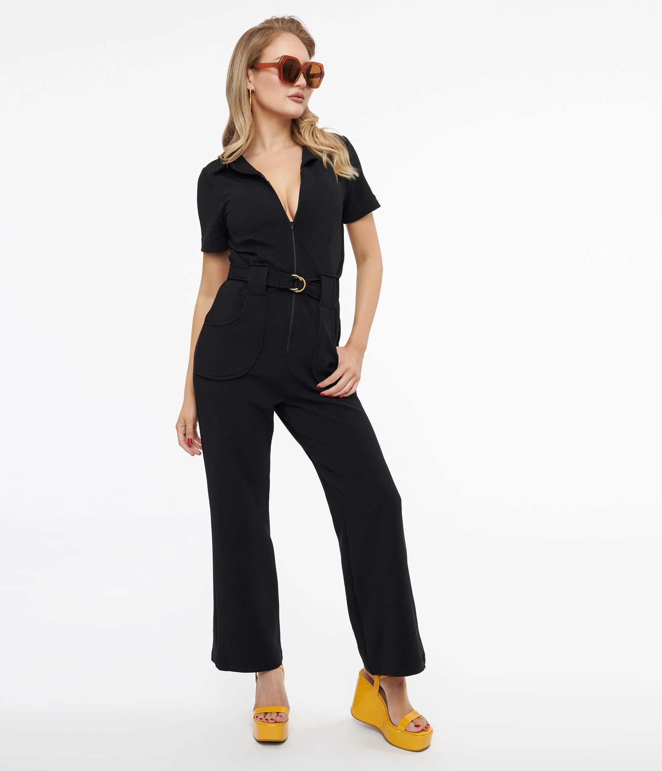 Miracle Eye 1960s Black California Shake Belted Jumpsuit