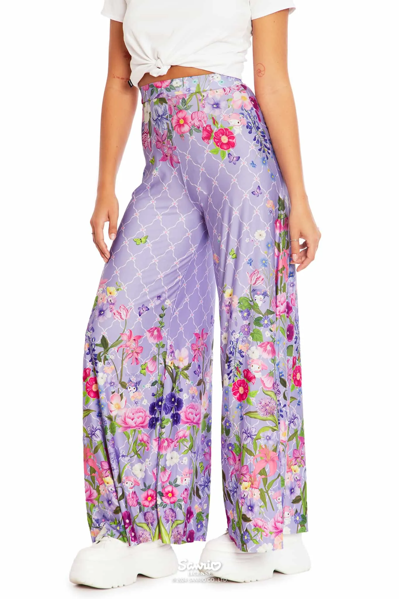 My Melody And Kuromi Floral Purple Palazzo Pants