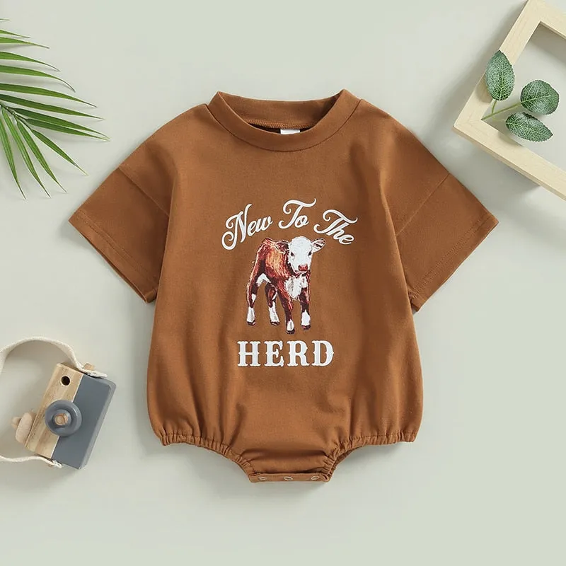 New To The Herd -Trendy Oversize Cowboy Tee Romper Suit