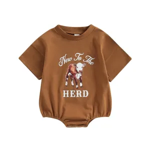 New To The Herd -Trendy Oversize Cowboy Tee Romper Suit