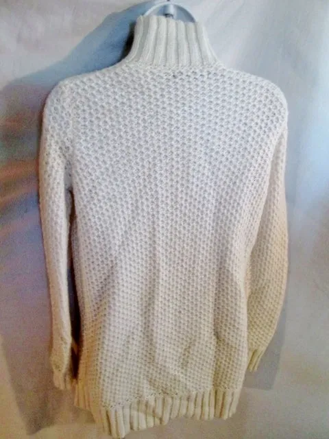 NEW Womens BANANA REPUBLIC Sweater WAFFLE Turtleneck Tunic WHITE S Pullover