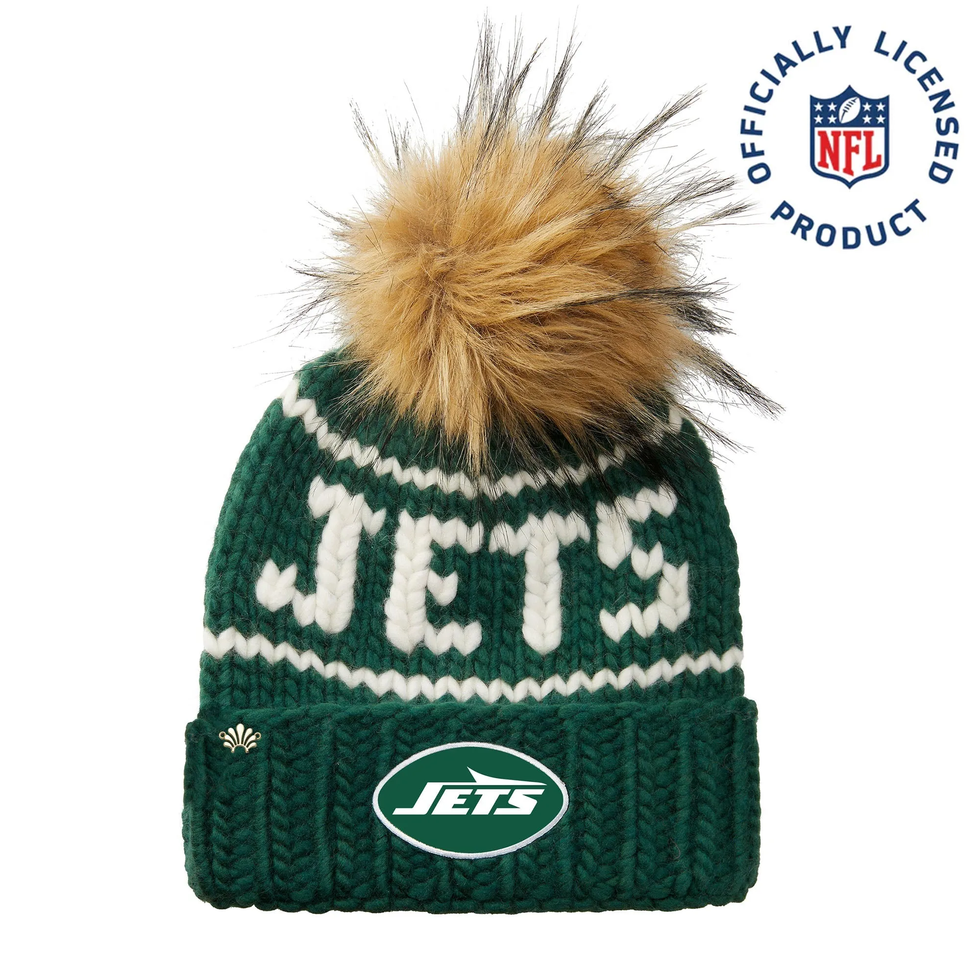 NEW YORK JETS LELE SADOUGHI X NFL FOREST GREEN BEANIE FAUX FUR POM