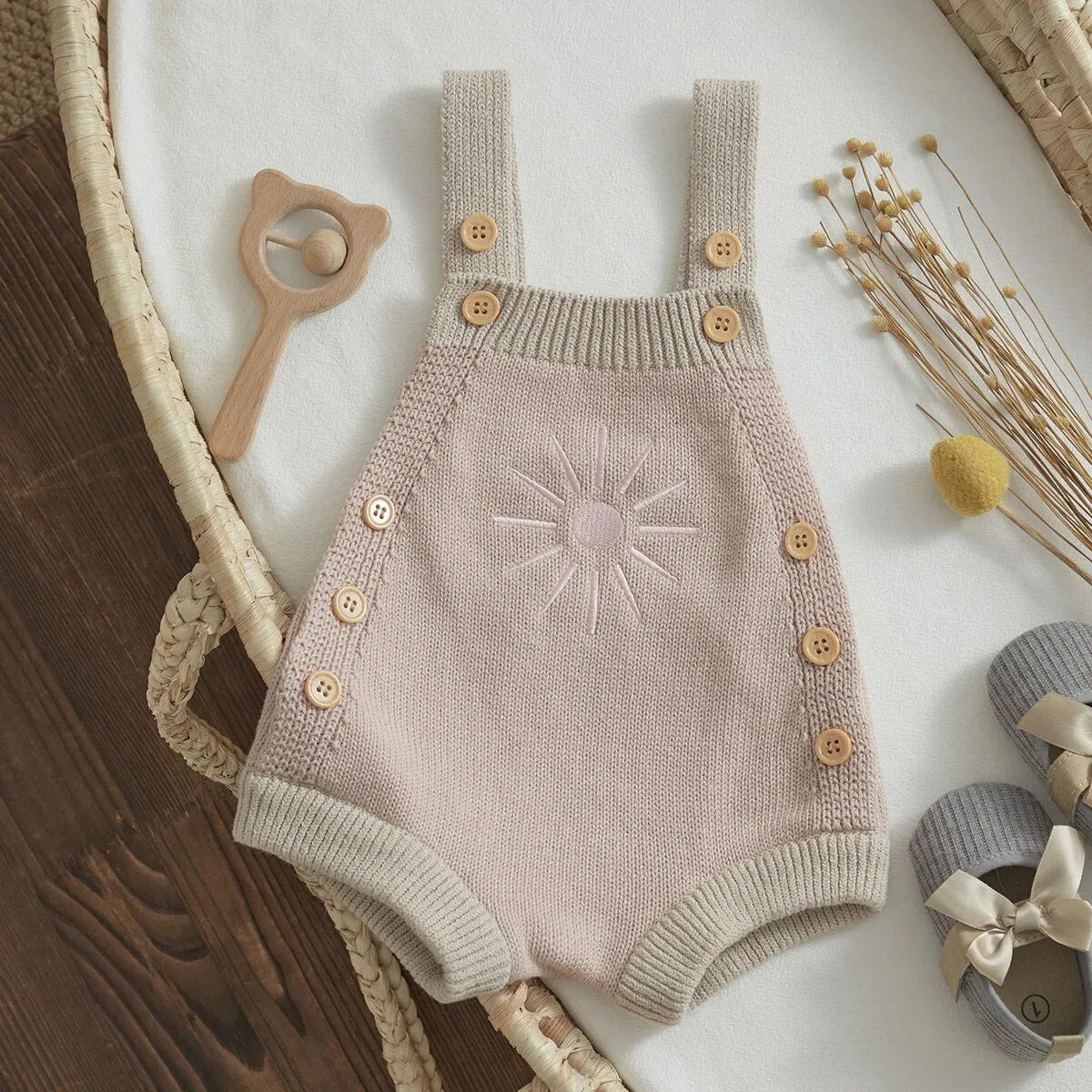 Newborn Knit Romper Sun Embroidery