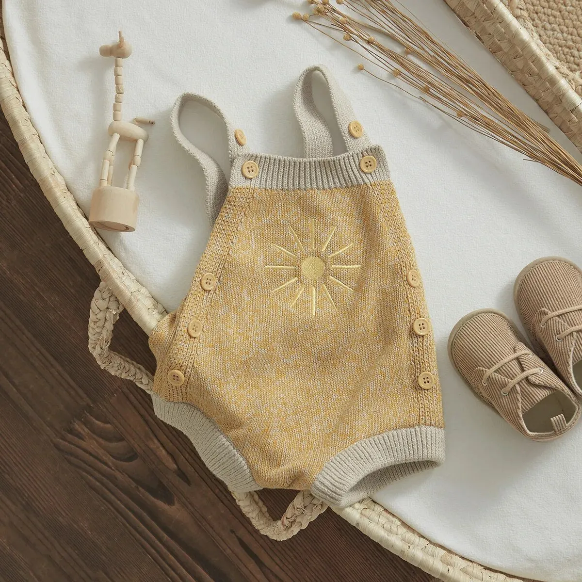 Newborn Knit Romper Sun Embroidery