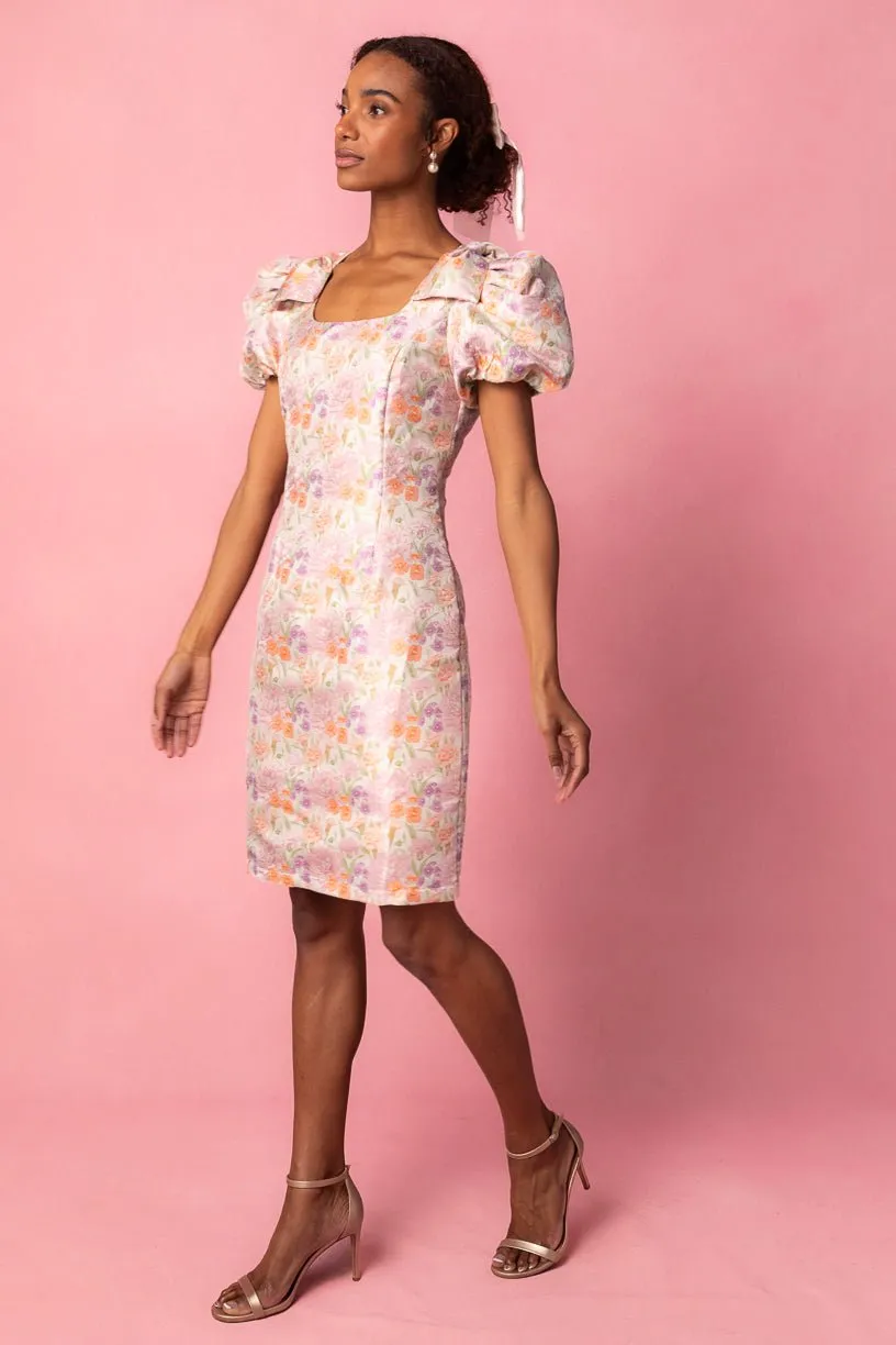 Nina Bow Dress in Pastel Jacquard - FINAL SALE