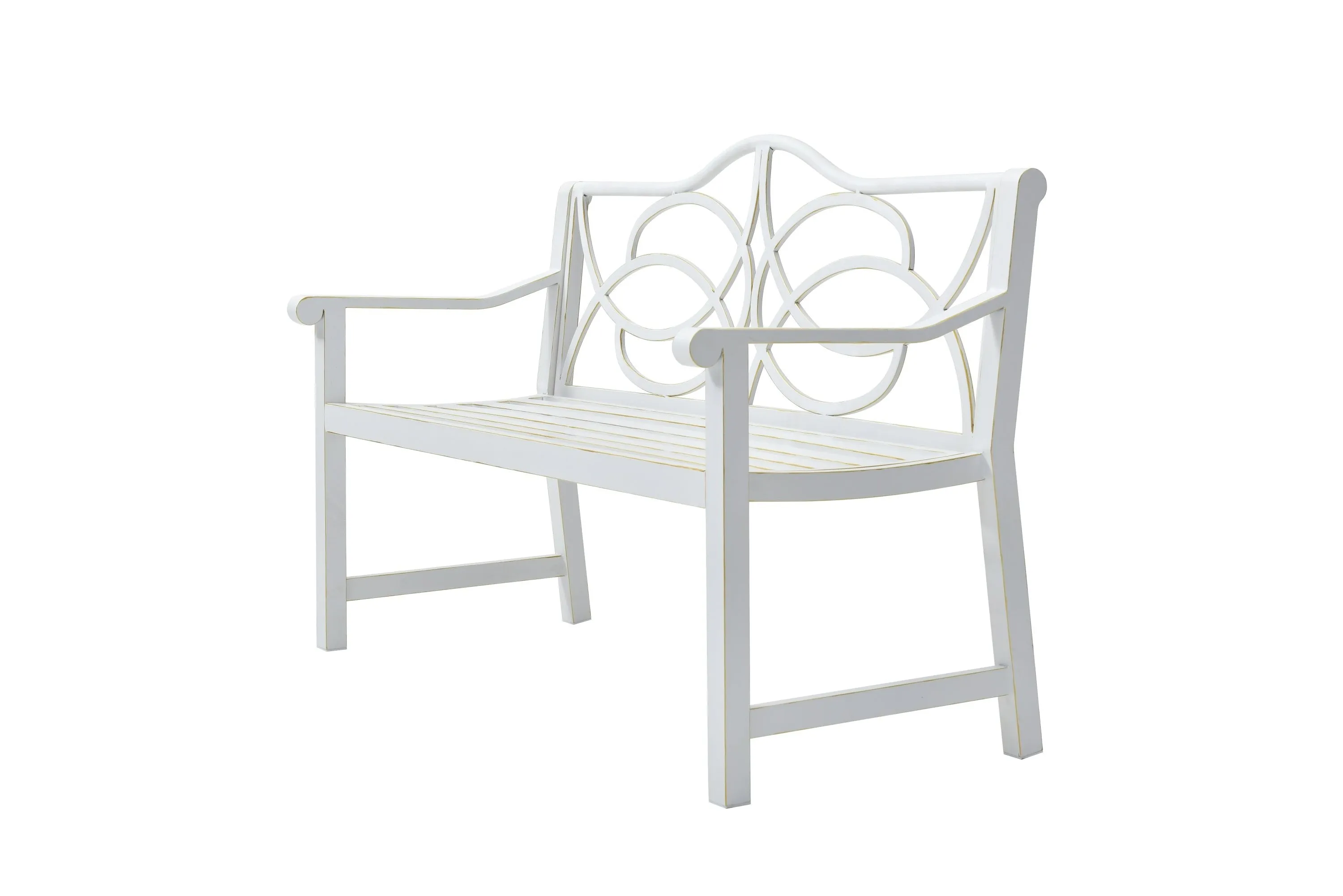 Outdoor Garden Patio Bench, Metal Steel Frame Park Bench,White