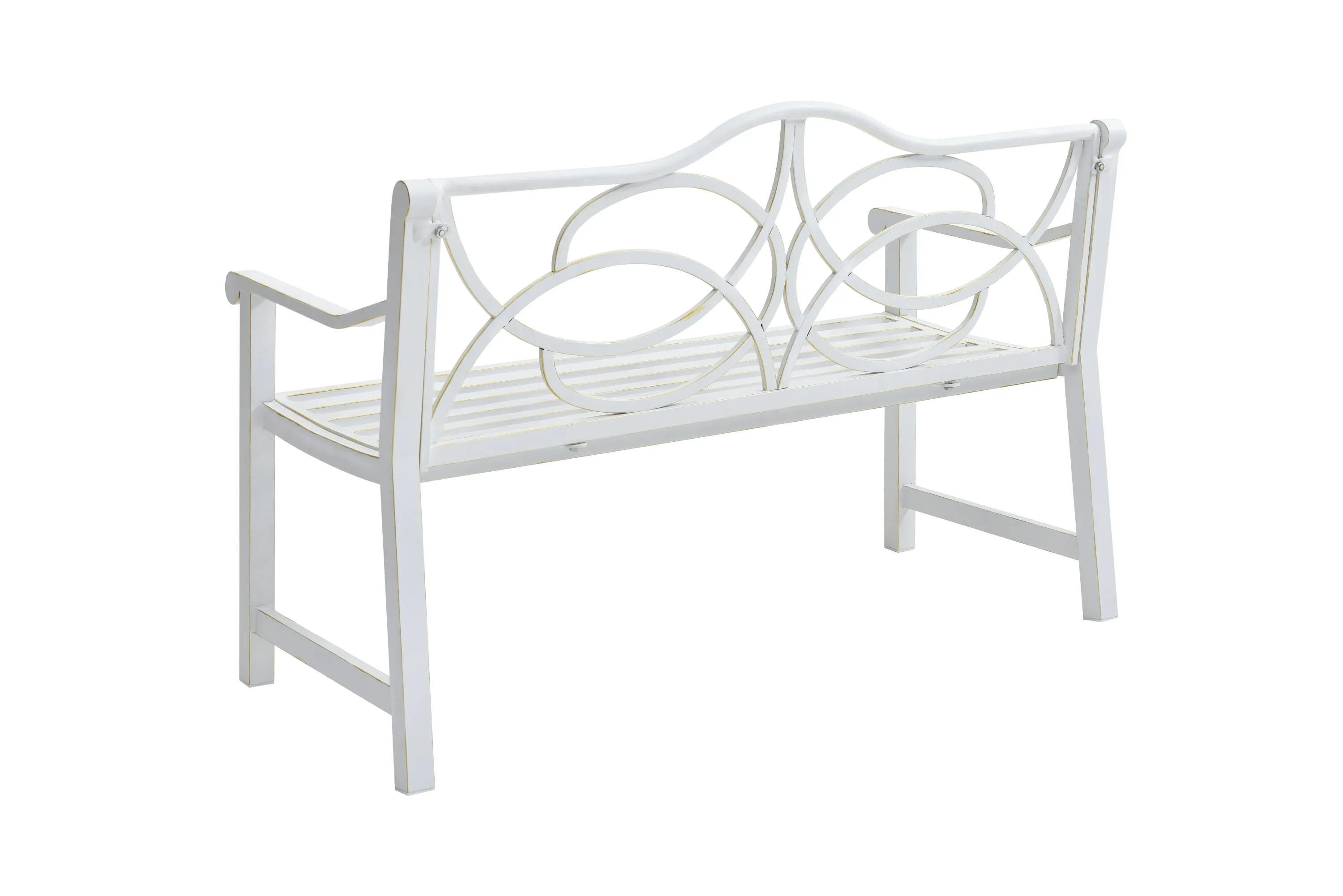 Outdoor Garden Patio Bench, Metal Steel Frame Park Bench,White