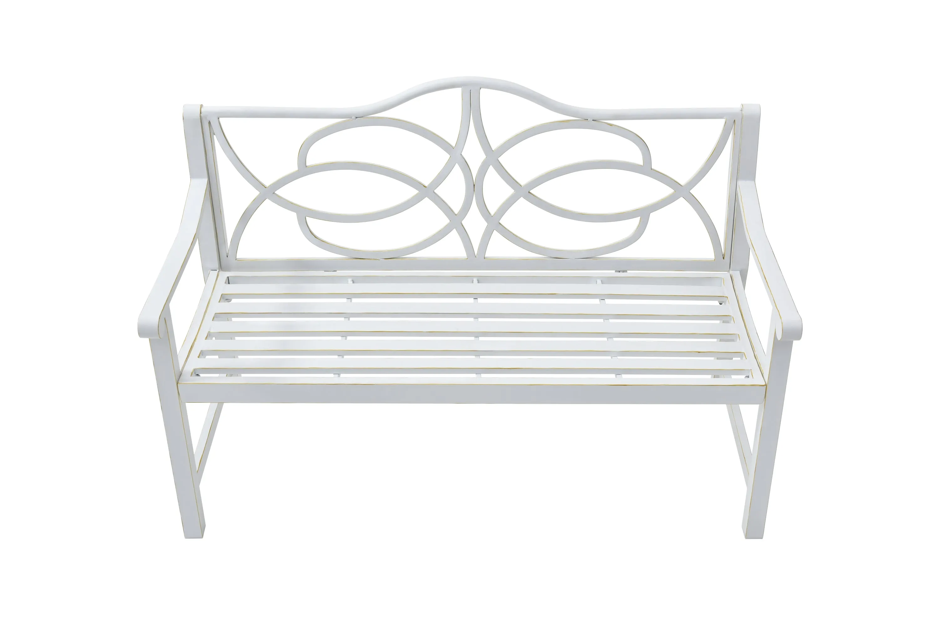 Outdoor Garden Patio Bench, Metal Steel Frame Park Bench,White