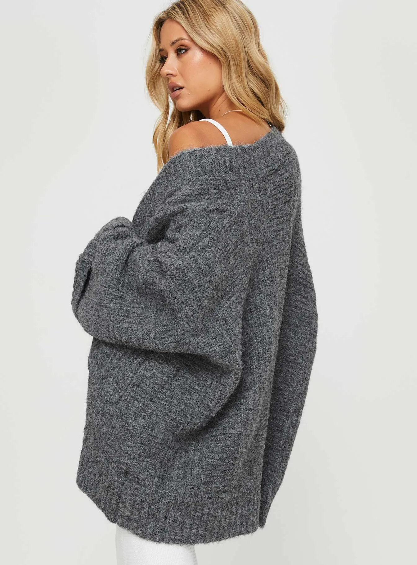 Paisleigh Cable Knit Cardigan Charcoal