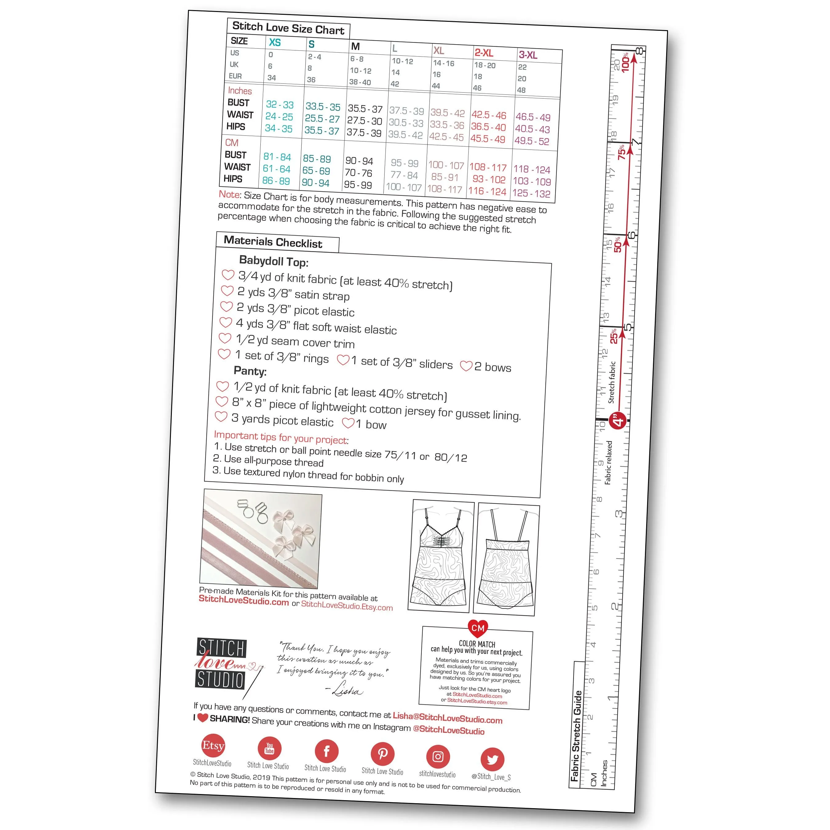 PDF "Anita" Babydoll and Panty Set Sewing Pattern, Sizes XL-3XL