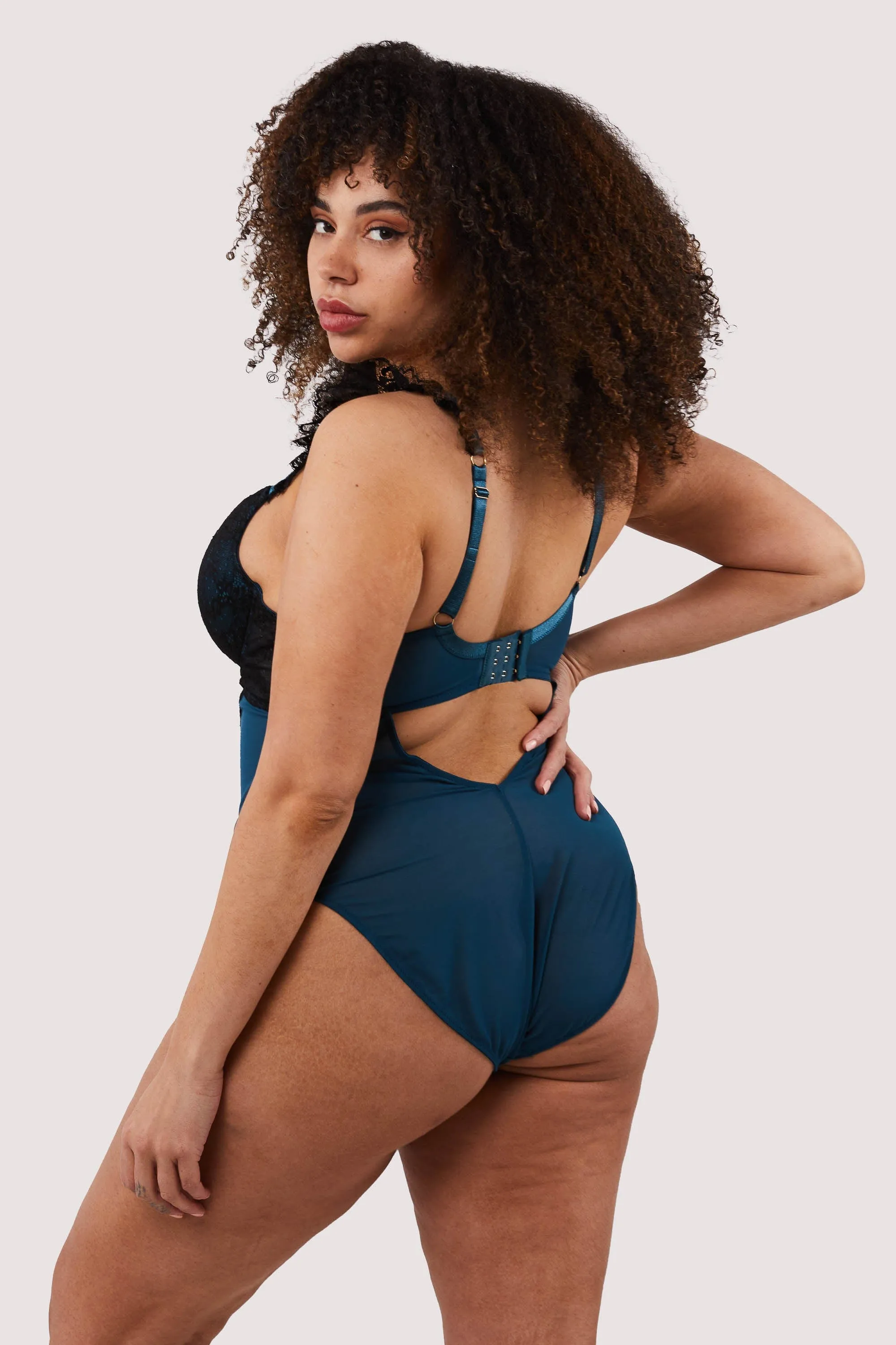 Persephone Teal and Black Wired Lace Body