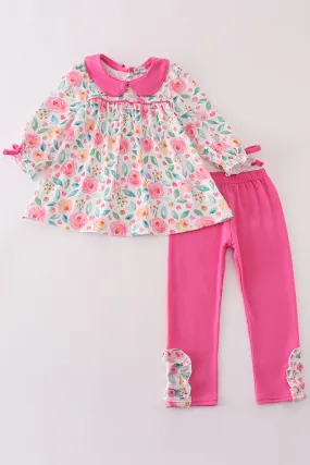 Pink floral girl pants set