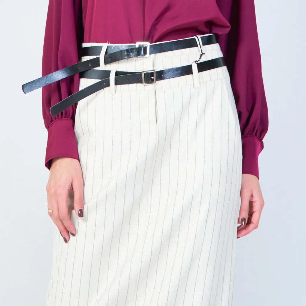 Pinstripe midi pencil skirt with double belt wholesale