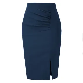 Pleated High Waist Hips-Wrapped Waist Side Split Back Zipper Pencil Skirt