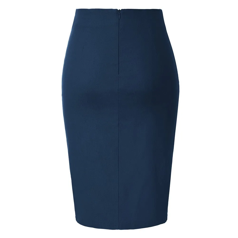 Pleated High Waist Hips-Wrapped Waist Side Split Back Zipper Pencil Skirt