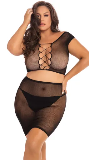 Plus Size Back Story Bra & Skirt Set