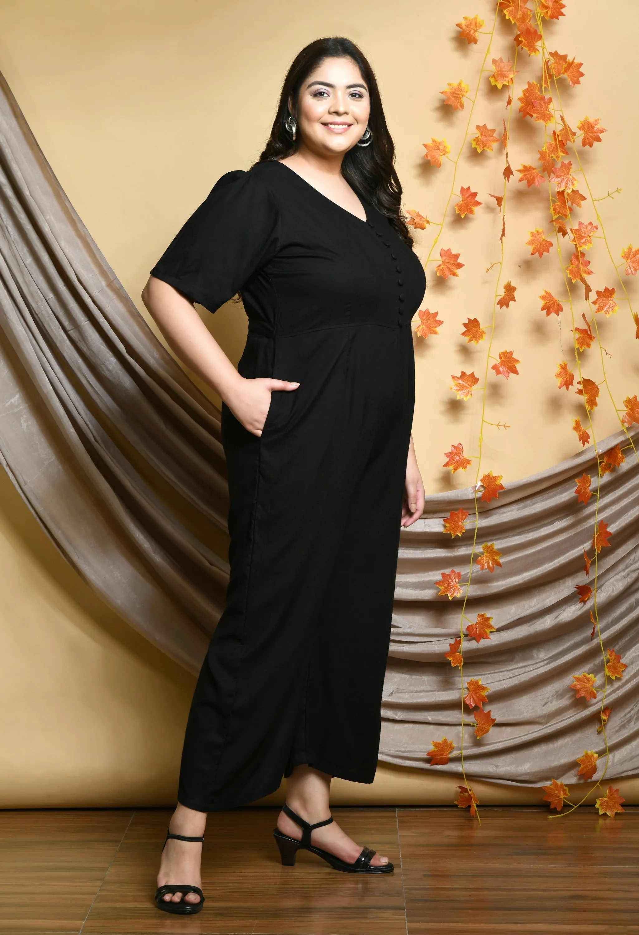 Plus Size Plus Size Solid Black Jumpsuit