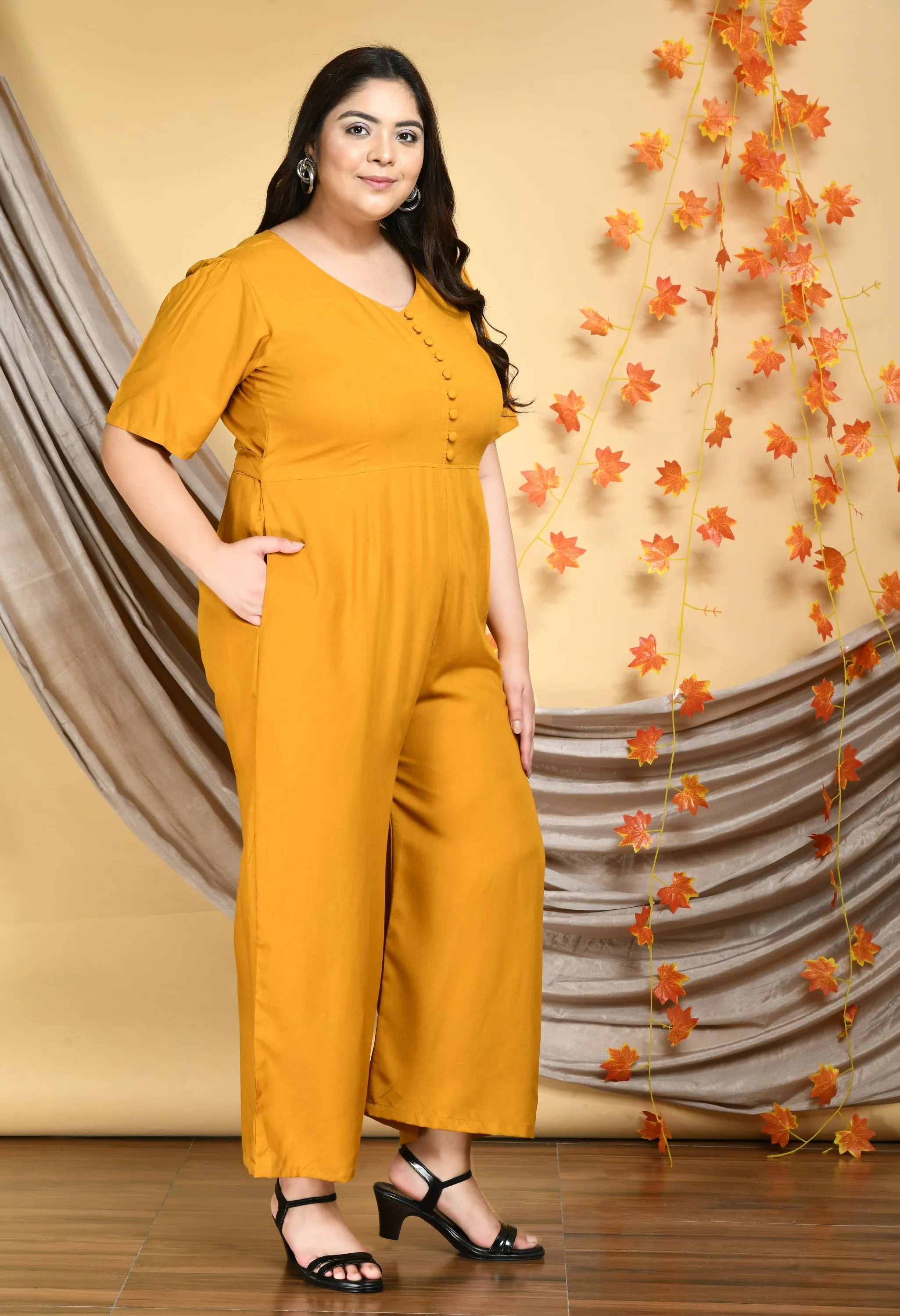 Plus Size Plus Size Solid Mustard Jumpsuit