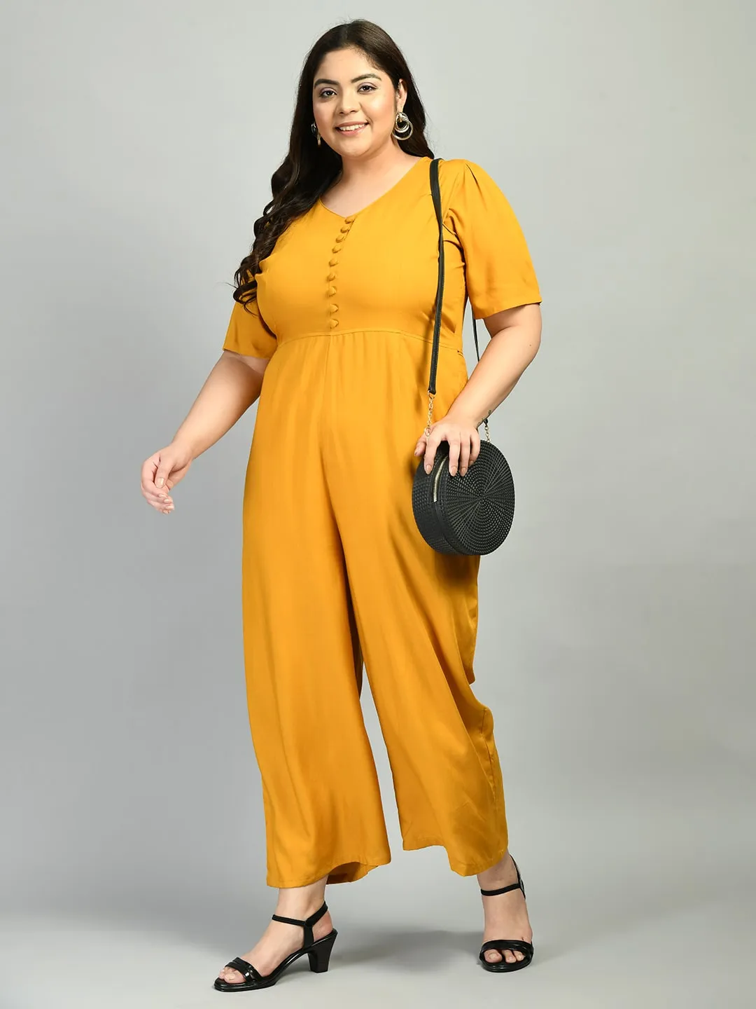 Plus Size Plus Size Solid Mustard Jumpsuit