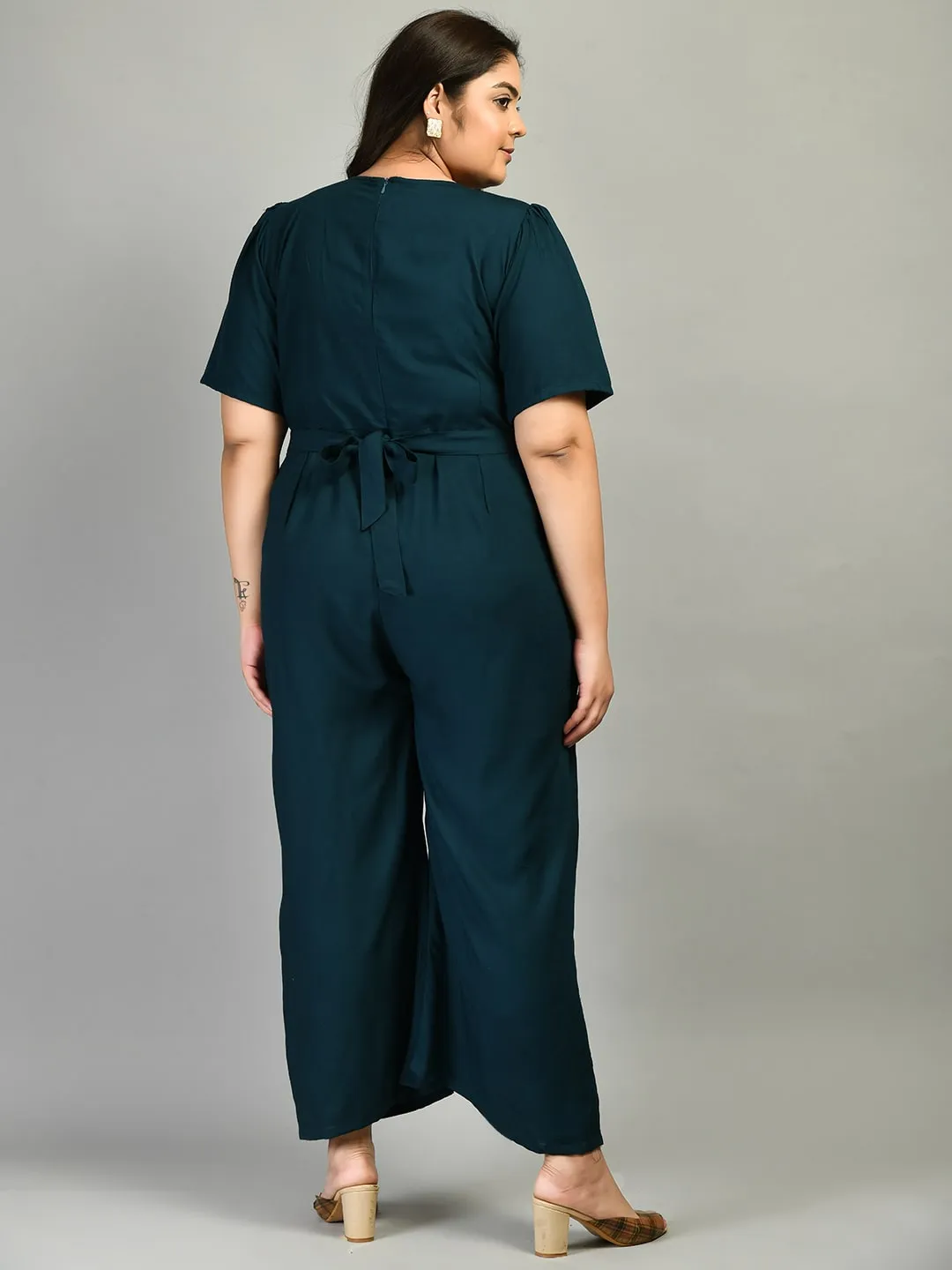 Plus Size Plus Size Solid Teal Jumpsuit