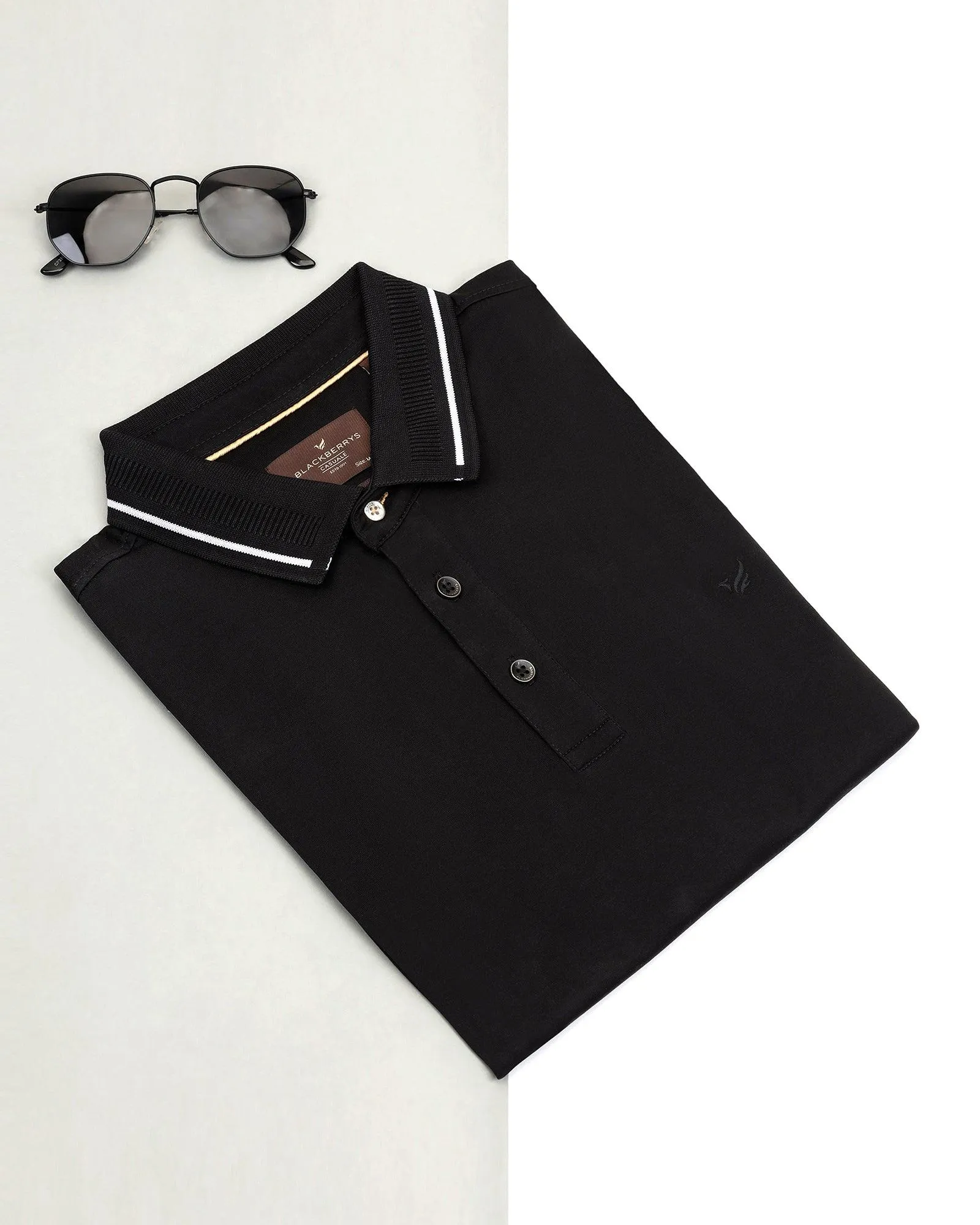 Polo Black Solid T-Shirt - Peter