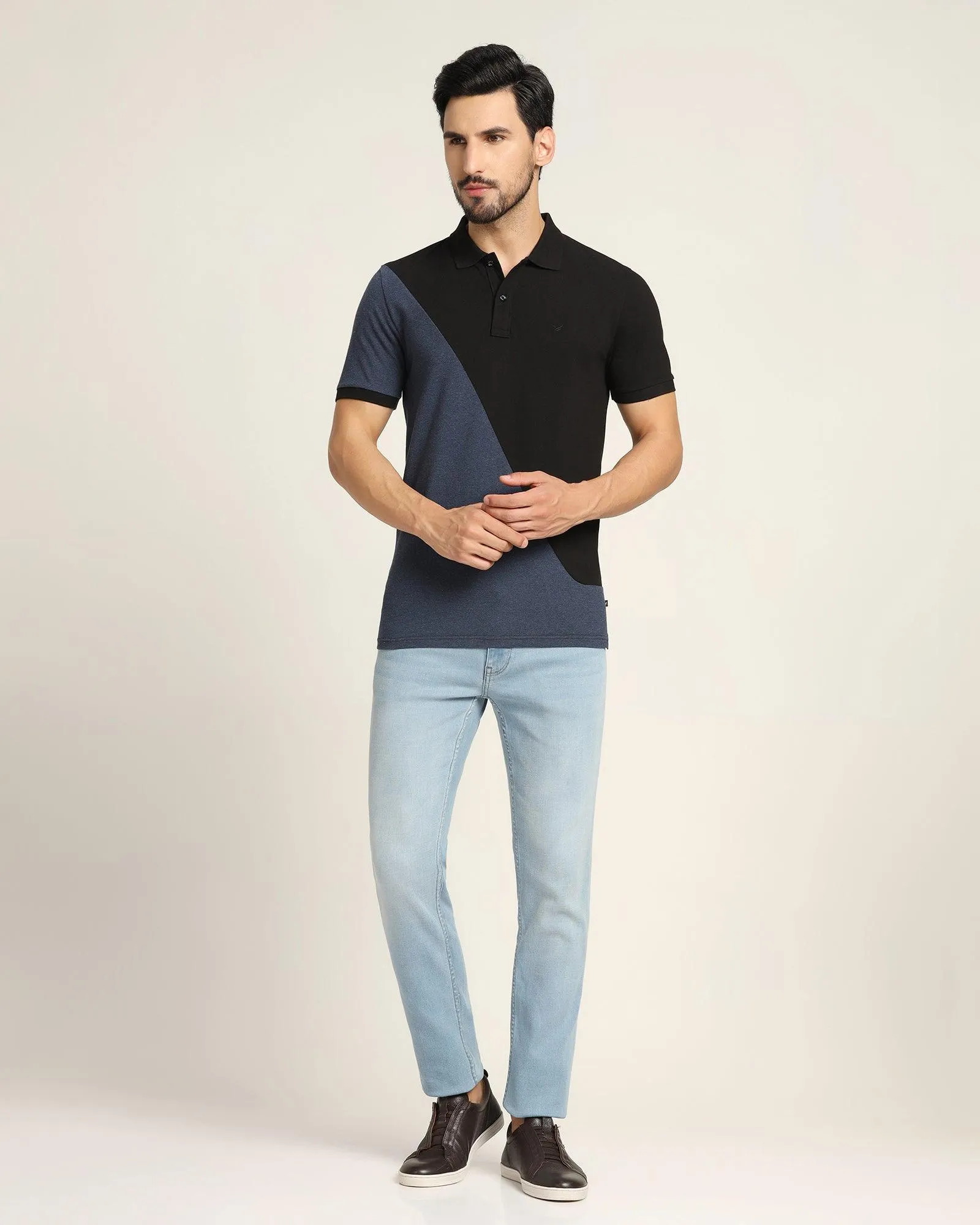 Polo Blue Melange Solid T-Shirt - Fab