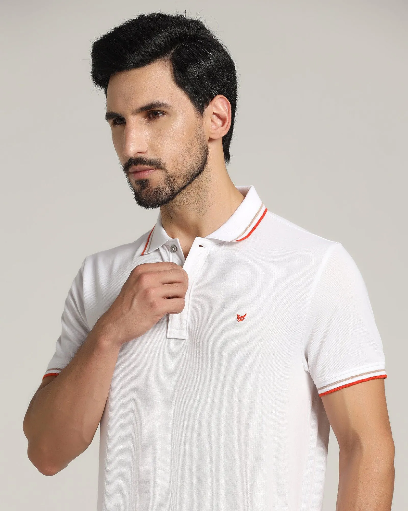 Polo White Solid T-Shirt - Aquarius