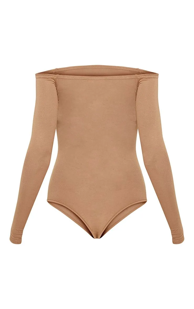 PrettyLittleThing Womens Basic Camel Bardot Bodysuit