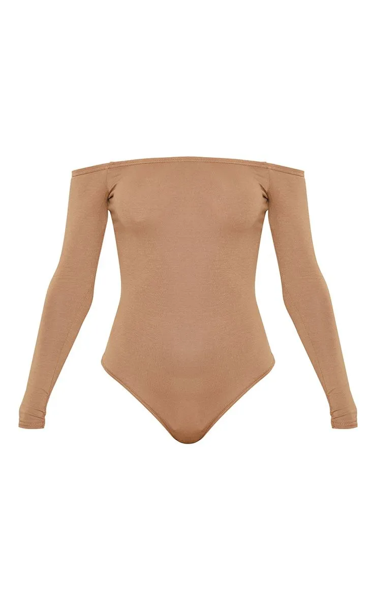 PrettyLittleThing Womens Basic Camel Bardot Bodysuit