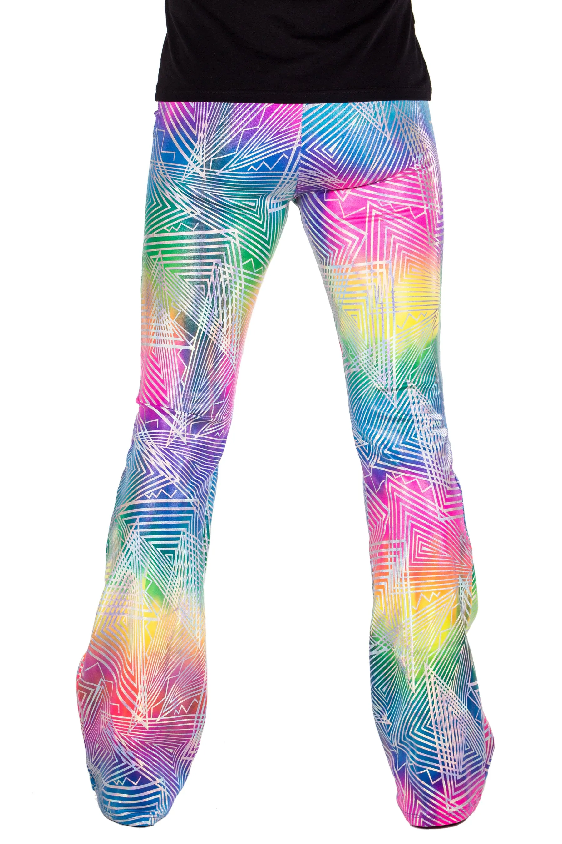 Rainbow Daze Flared Holographic Pants - Made in the USA - Festival Clothing