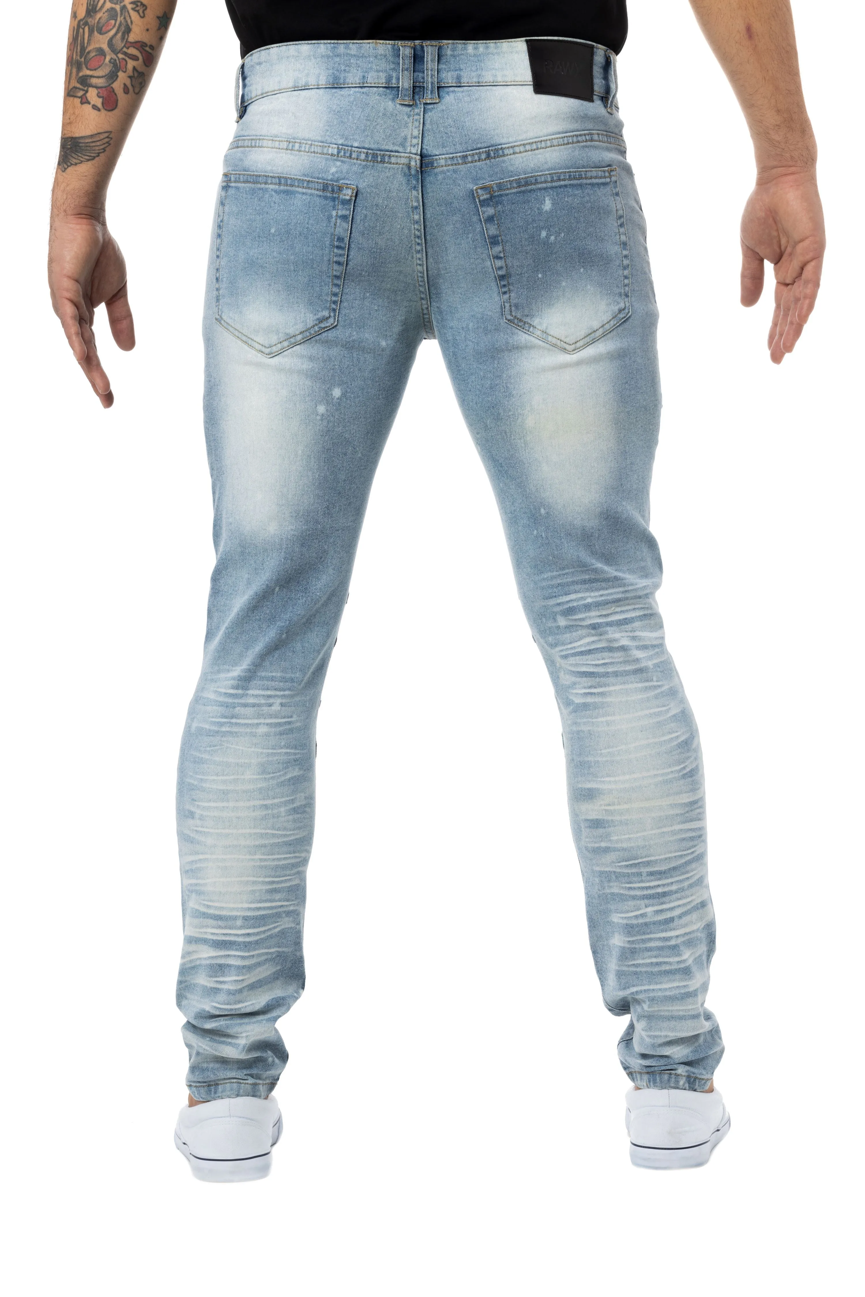 RAW X Men's Skinny Fit Moto Biker Rip & Repair Denim Pants