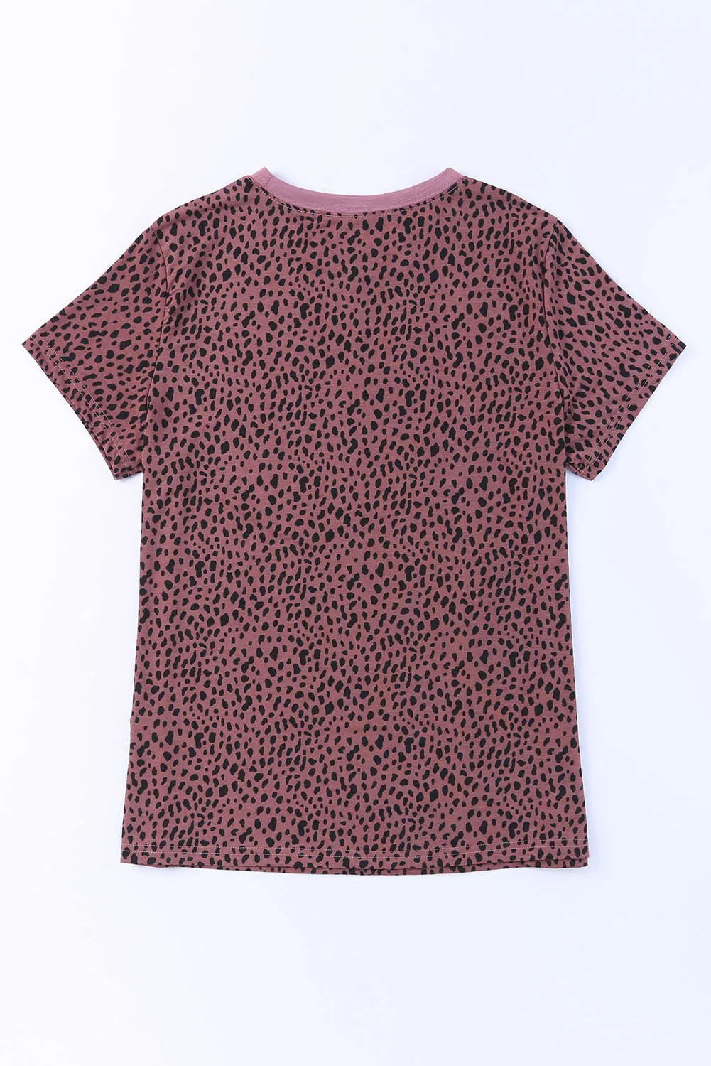 Red Cheetah Print Casual Short Sleeve Crew Neck T Shirt