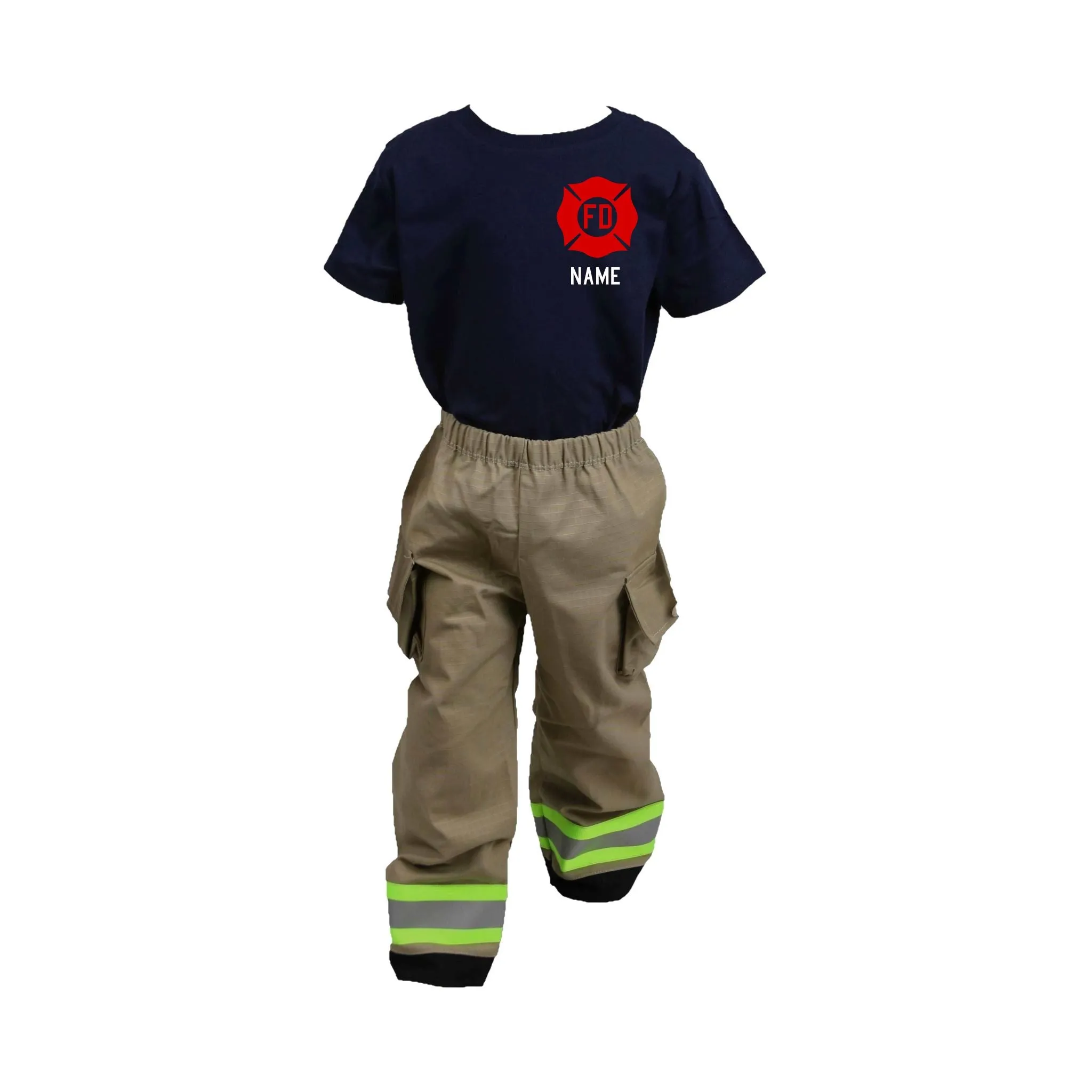 RED MALTESE CROSS Firefighter Personalized TAN 2PC Toddler Outfit