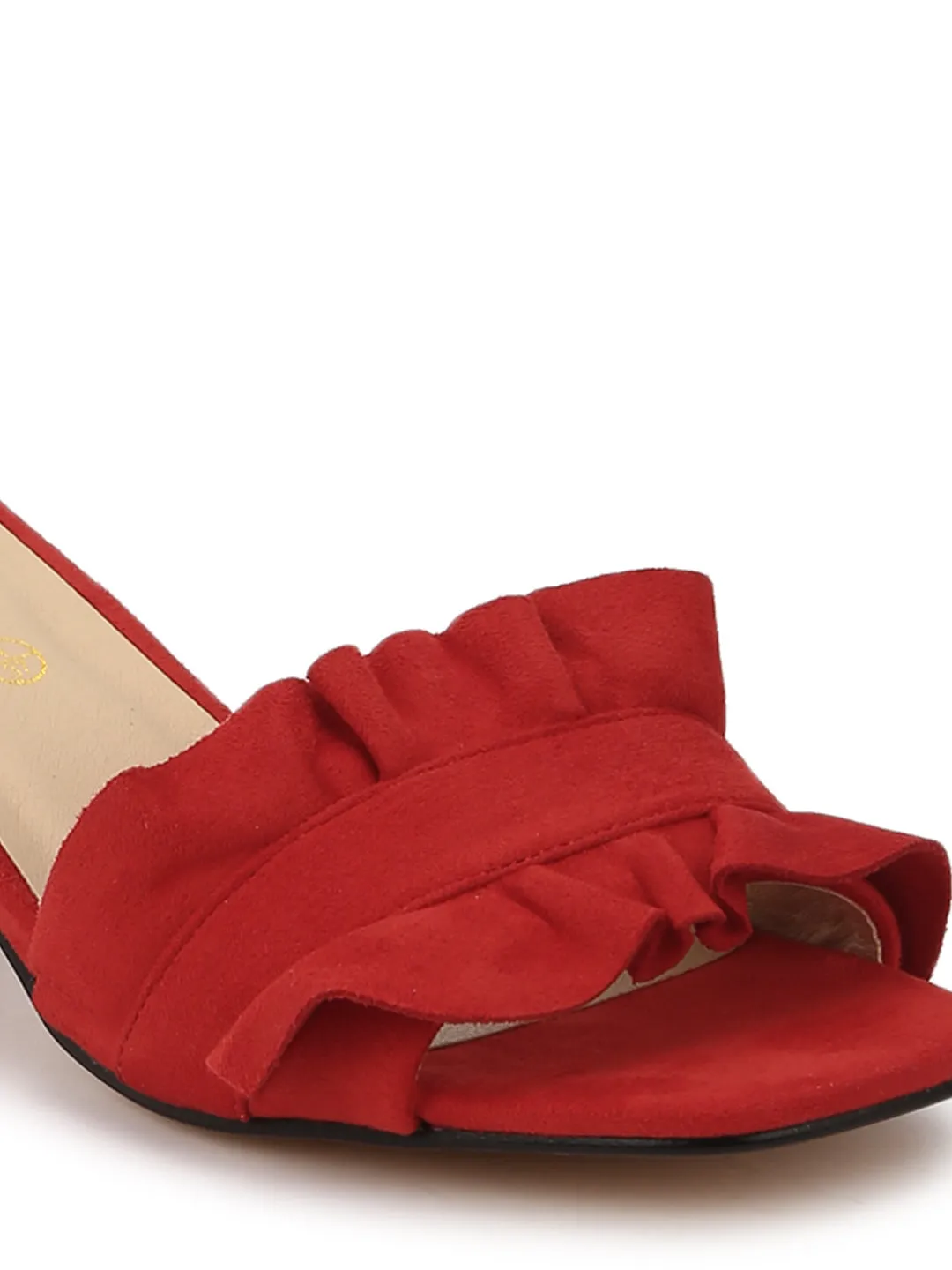 Red Micro Slip-On Low Block Heels