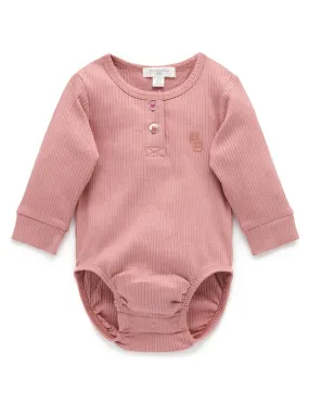 RIB L/SLV HENLEY BODYSUIT - CRAB APPLE