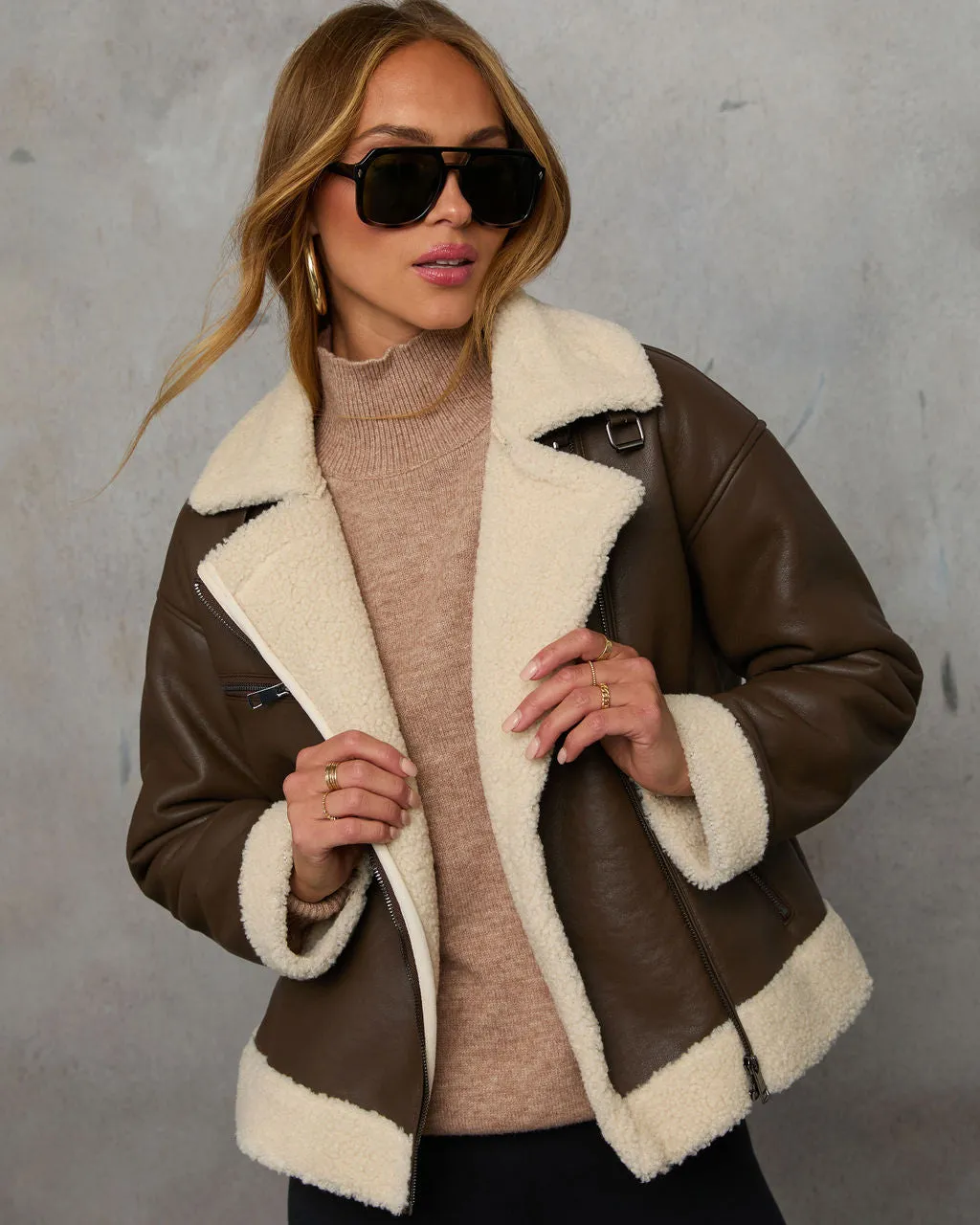 Rochester Leather Sherpa Trim Coat