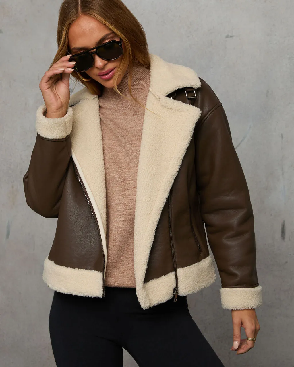 Rochester Leather Sherpa Trim Coat