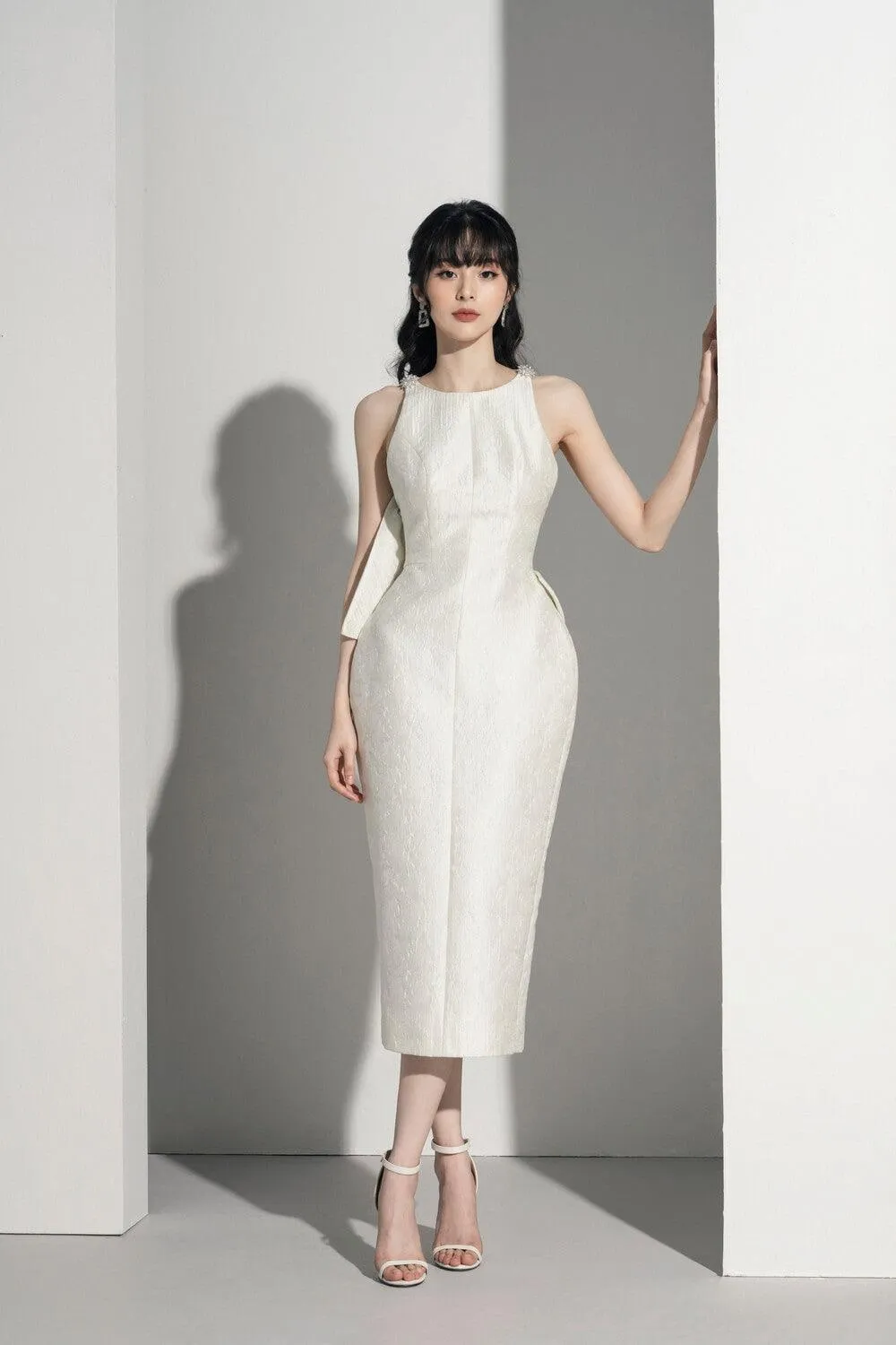 Rodin Pencil Sleeveless Brocade Midi Dress