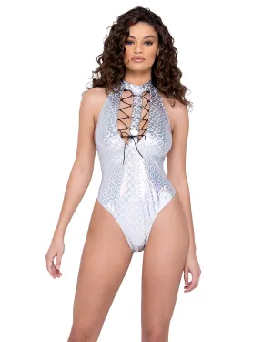 Roma Ring Hologram Lace-Up Romper - Rave & Festival Wear