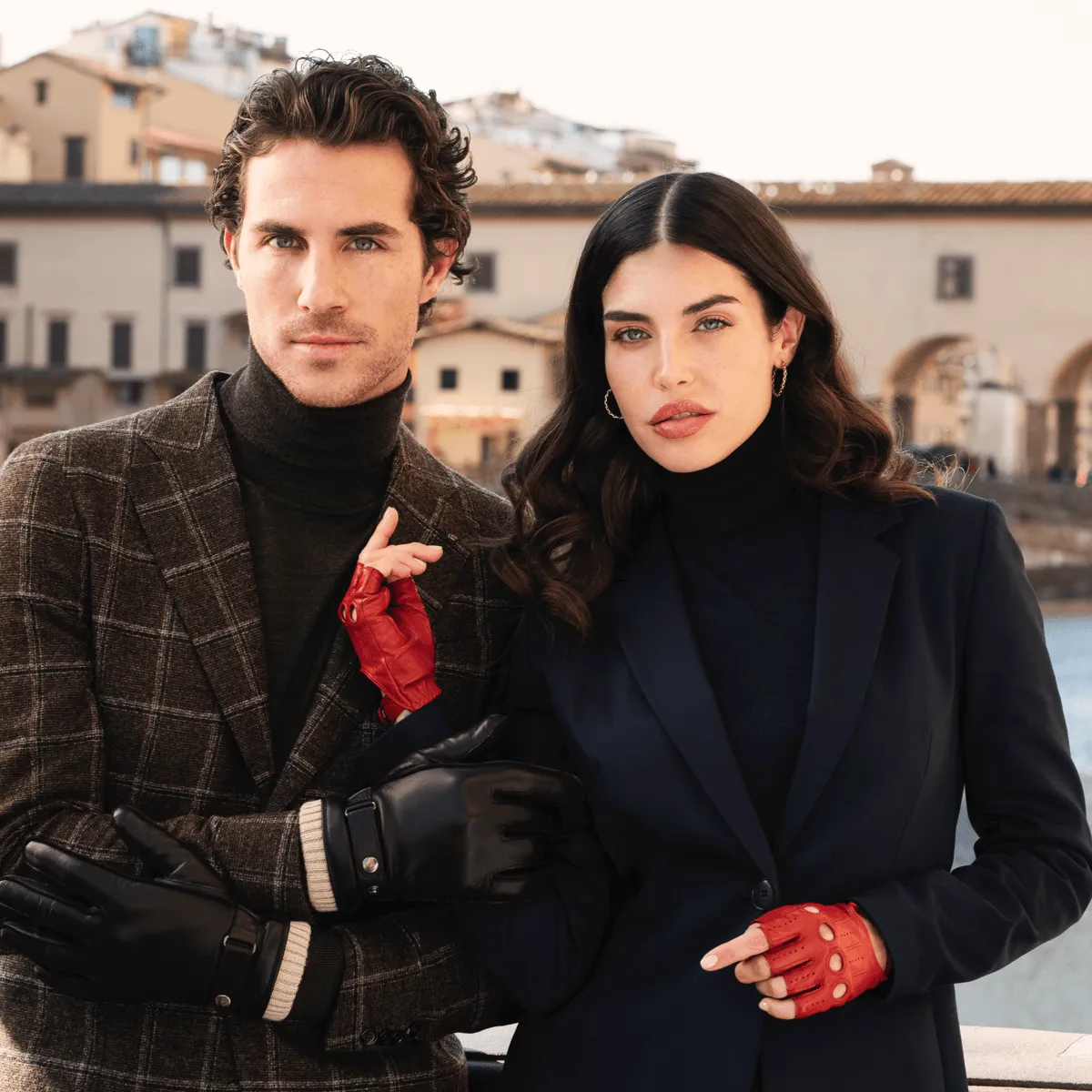 Rossana (red) - Italian fingerless lambskin leather driving gloves